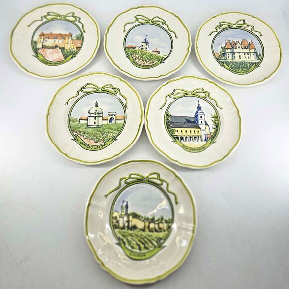 Vintage Longchamp French Country Wine Chateau Cheese Plates Set of 6 - Picture 1 of 9